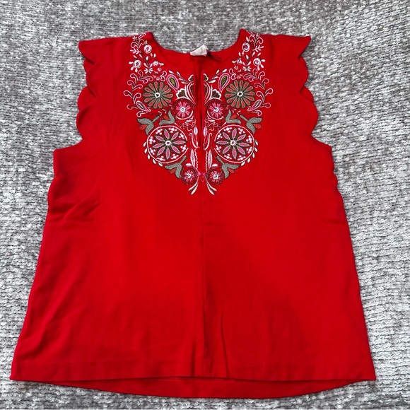 Anthropologie Tops - Anthropologie | Akemi & Kin Red Embroidered Scalloped Sleeveless Top